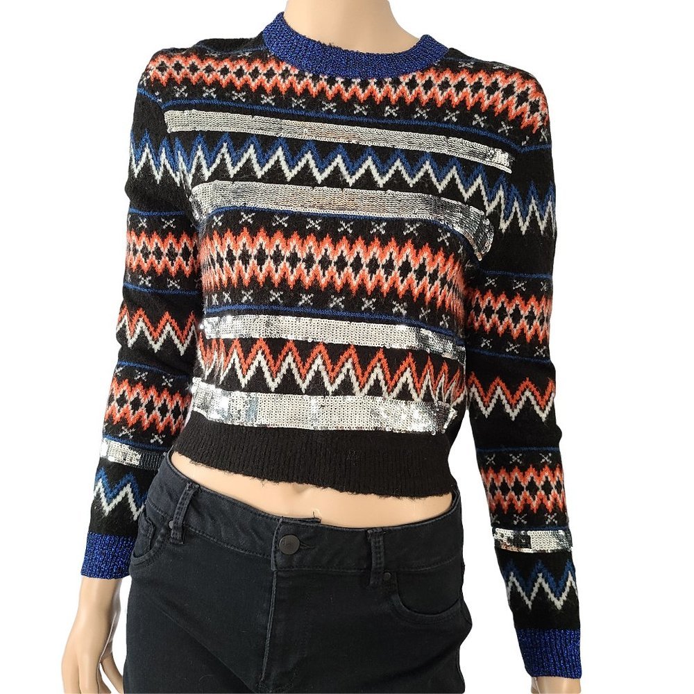 Topshop Black Striped Sequined Sweater 2 new with tags